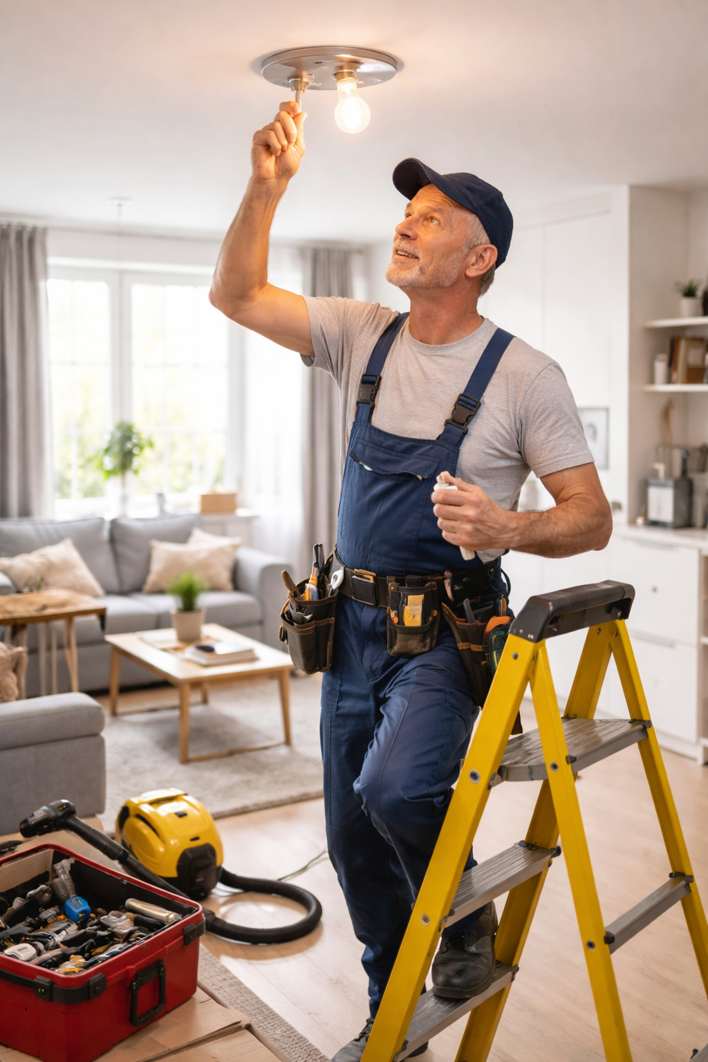 Handwerker Bei Der Lampenreparatur